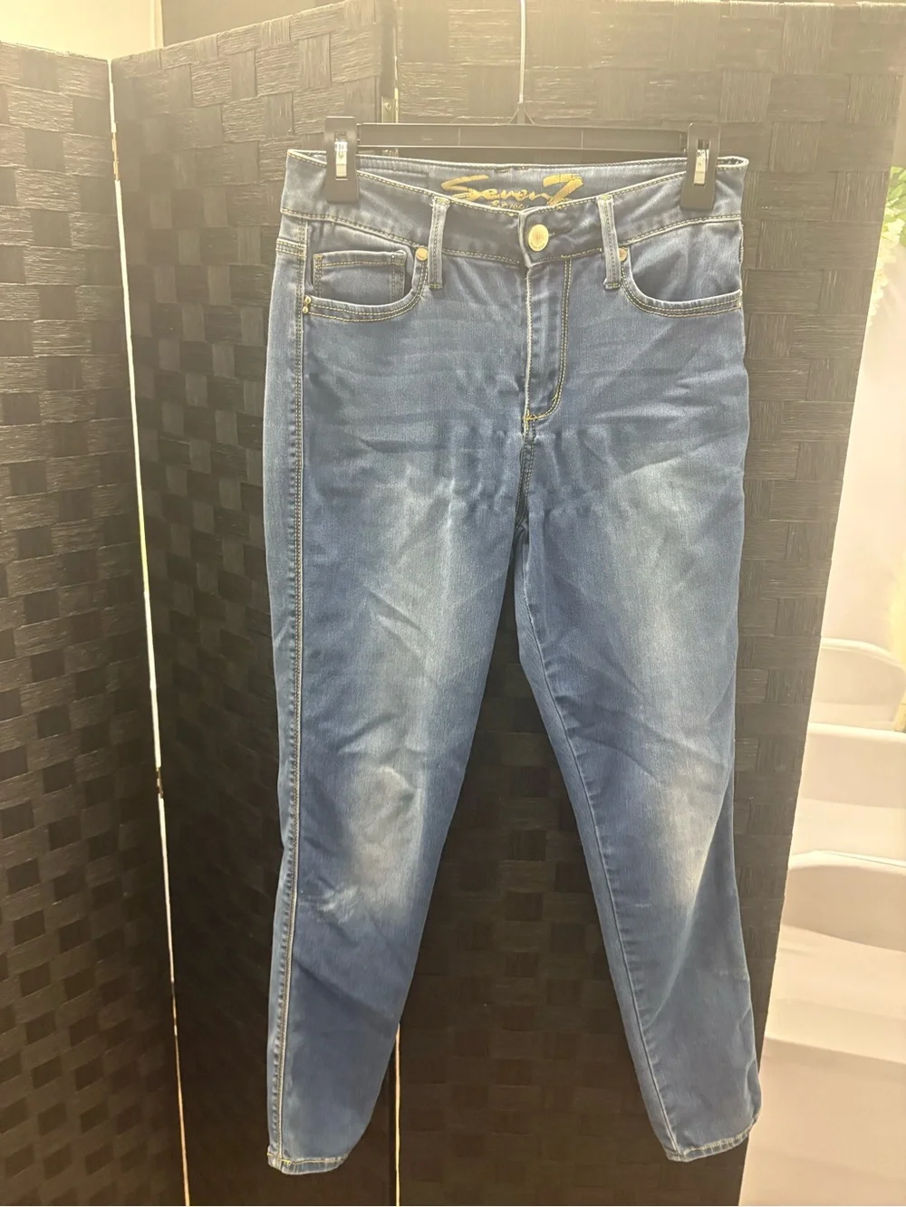 Seven7 High-Rise Women's Straight Leg Jeans in Blue - Picture 2 of 4